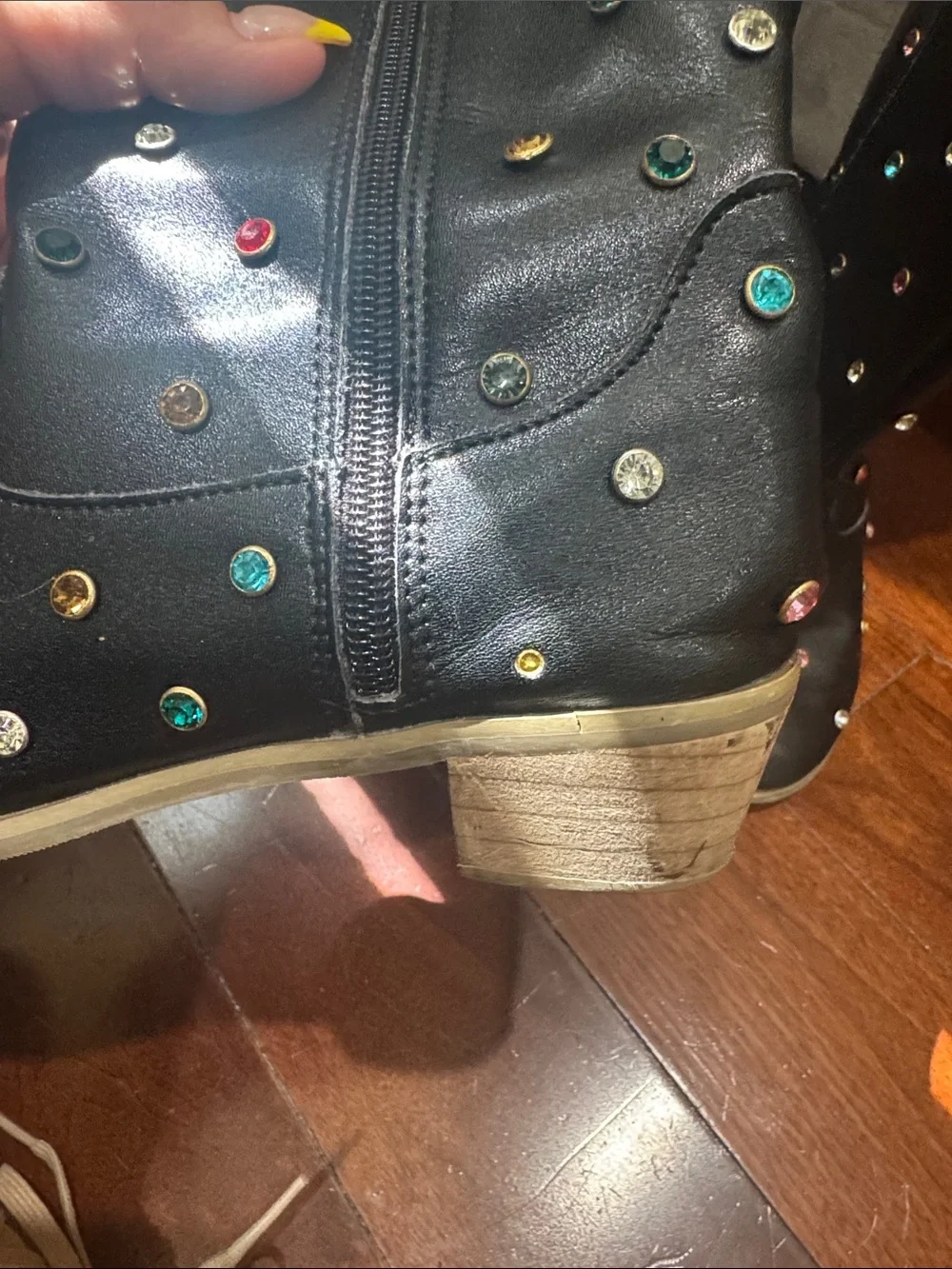 Lola + The Boys Black Studded Kids Boots with Multicolor Gems